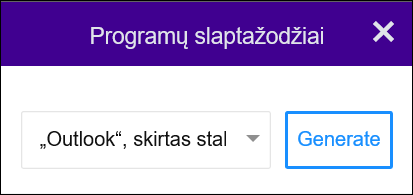 Pasirinkite „Outlook“ kompiuterio programa, tada Generuoti.