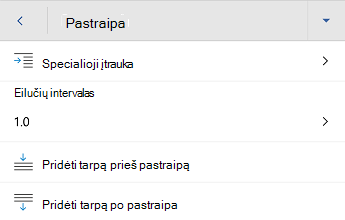 "Word", skirtos "Android", pastraipų formatavimo meniu.