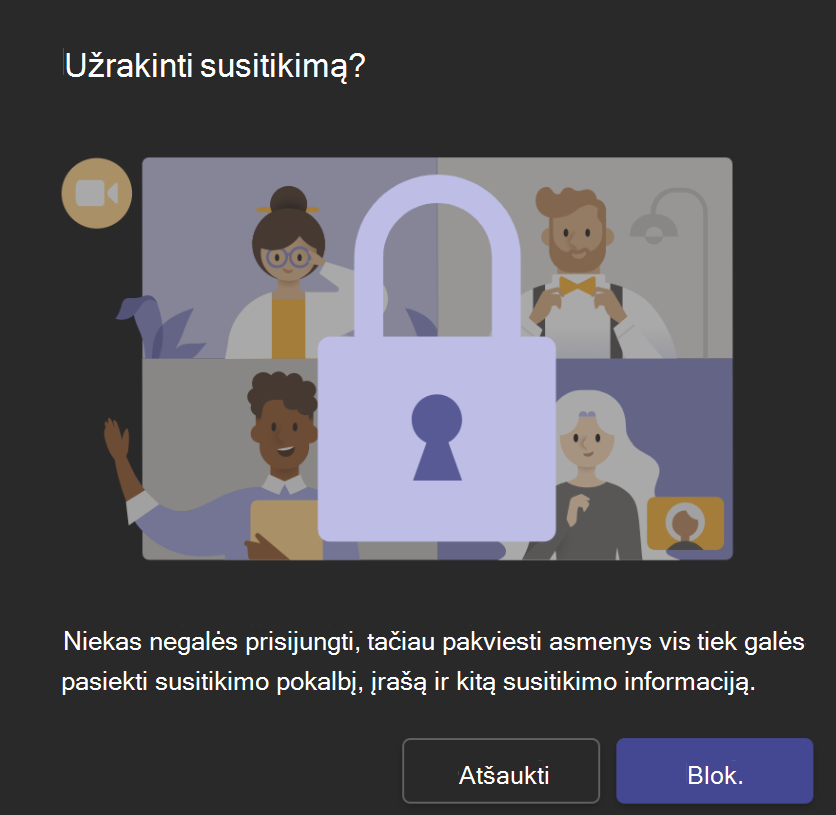 Vaizdas, rodantis užrakto susitikimo ekraną su apačioje esančiu mygtuku Užrakinti.