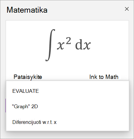 Sample equation showing solution options for derivatives and integrals