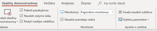 Visada naudokite subtitrų žymėjimą skirtuke Skaidrių demonstravimas