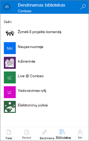 Prieiga prie bibliotekų naudojant ""OneDrive" verslui mobiliųjų įrenginių programėlę