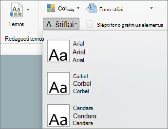 Skirtuke Skaidrių ruošinys spustelėkite Šriftai
