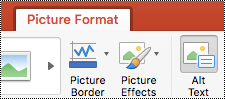 „PowerPoint 2016“, skirtos „Mac“, juostelės mygtukas Alternatyvusis tekstas