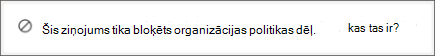 Teams sistēmas ziņojums adresātam tiek parādīts, kad kāds lietotājs nosūta ziņojumu, kuru bloķē organizācijas datu zuduma novēršanas politika