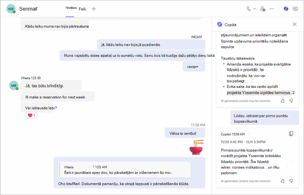 Turpiniet sarunu ar Copilot Teams tērzēšanā.