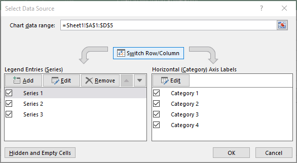 Tiek rādīts dialogs Datu atlase programmā PowerPoint