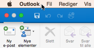 Hvis du vil se hvilken versjon av Outlook du har, velger du Outlook på menylinjen.