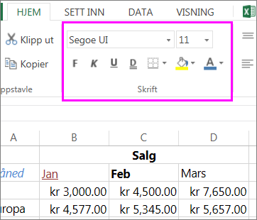 Skrift-knappene på båndet