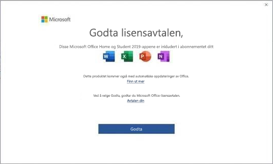 Microsoft Office 2019 lisensavtale for sluttbrukere.