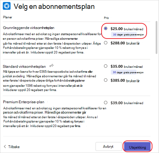 Velg abonnementsplanen for en app