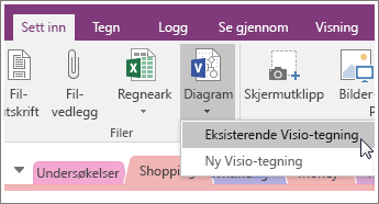 Skjermbilde av knappen Sett inn diagram i OneNote 2016.