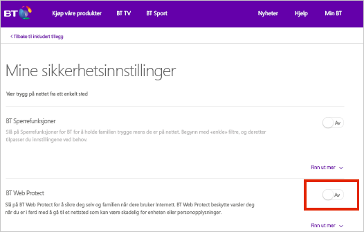 Siden for BT-sikkerhetsinnstillinger