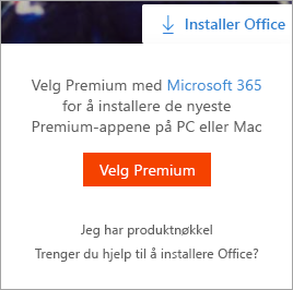 Gå til premium-melding som vises når Installer Office-knappen er valgt.