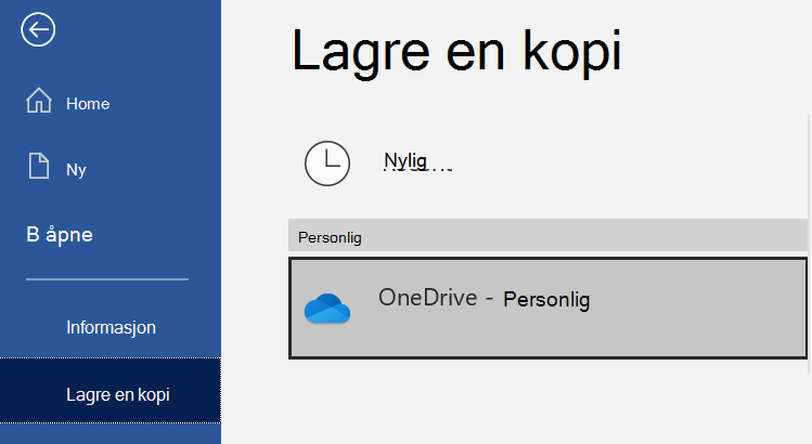 Plasseringslisten på lagre en kopi-siden i et Word dokument.