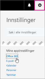 Velg Innstillinger for Office 365