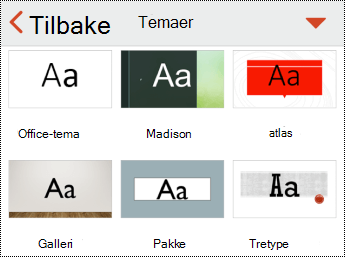 Temaer-menyen i PowerPoint for iOS.