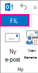 Skjermbilde av venstre del av Outlook-båndet med Fil merket