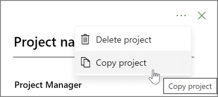 Skjerm bilde av å velge de tre prikkene, Kopier prosjekt i ruten prosjekt detaljer.