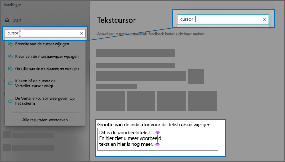 De instellingenpagina voor de tekstcursor