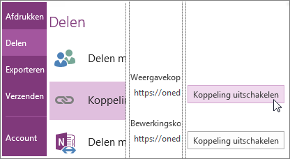 Schermafbeelding van het uitschakelen van een koppeling in OneNote 2016.