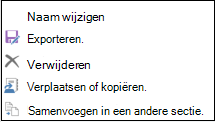 OneNote voor Windows 2016 - Items in contextmenu van Sectie, waaronder Verplaatsen en Kopiëren