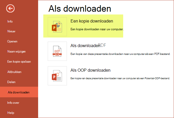 De presentatie opslaan op uw computer met Een kopie downloaden