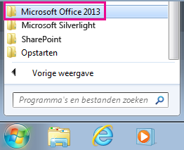 Office 2013-groep onder Alle programma’s in Windows 7