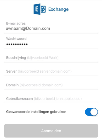 Voer het wachtwoord voor Exchange in