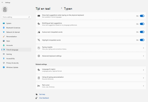 Typinstellingen in Windows 11.