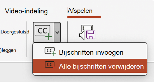 Alle ondertitels verwijderen voor een video in PowerPoint.