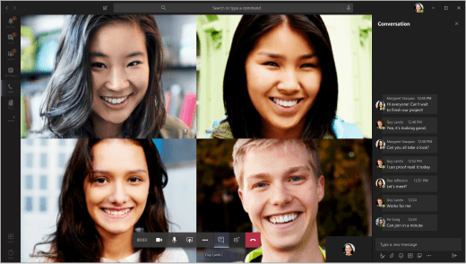 Leerlingen/studenten in een videochat in Teams