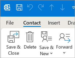 Schermopname van Opslaan en sluiten voor contactpersoon in klassieke Outlook