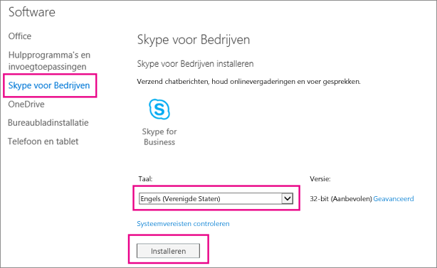 Kies uw taal op de eerste pagina van de wizard Skype instellen.