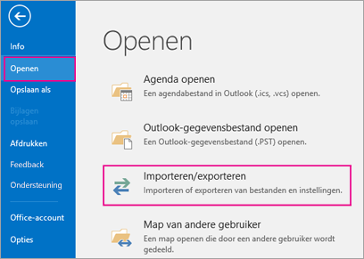 Kies Openen en exporteren, en kies vervolgens Importeren/exporteren.