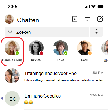 chatten met uzelf vastgemaakt aan chatlijst op mobiele apparaten