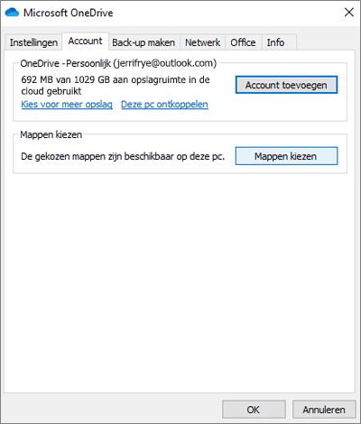 OneDrive account toevoegen dialoogvenster