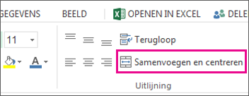 De knop Samenvoegen en centreren op het lint