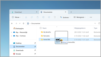 Bestanden slepen en neerzetten tussen tabbladen in Bestandenverkenner.