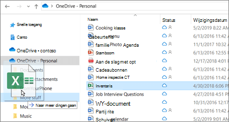 Schermafbeelding van het verplaatsen van een bestand naar een andere map in OneDrive.