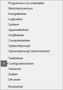 Lijst van opties en opdrachten die wordt weergegeven na het drukken op de Windows-logotoets + x