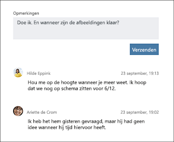 Schermafbeelding van de sectie Opmerkingen van een taak in Planner