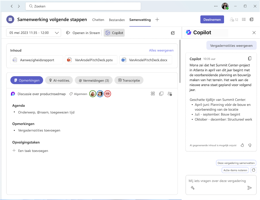 Copilot in vergaderingshervatting