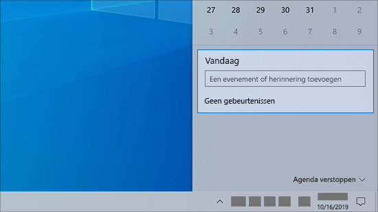 Een invoerveld voor de agenda op een pc-taakbalk