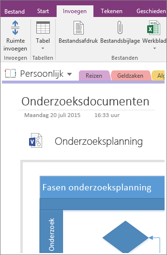 Schermafbeelding van het toevoegen van een bestaand Visio-diagram in OneNote 2016.