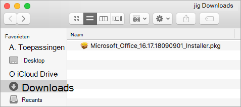 Het pictogram Downloads in het Dock met het installatiepakket voor Office 365