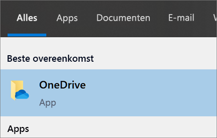 Screenshot of searching for the OneDrive desktop app in Windows 10