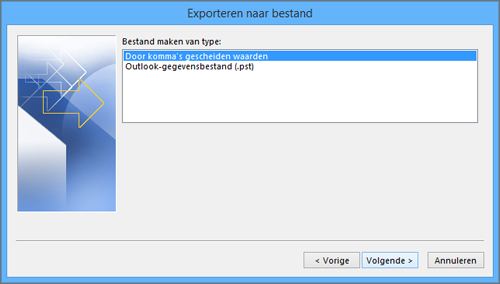 exportwizard van outlook - csv-bestand kiezen