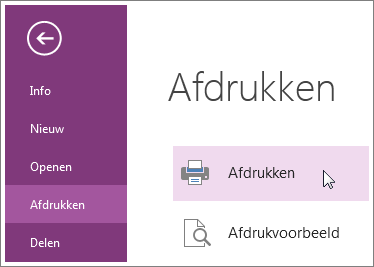 U kunt OneNote-pagina's afdrukken vanuit het menu Afdrukken