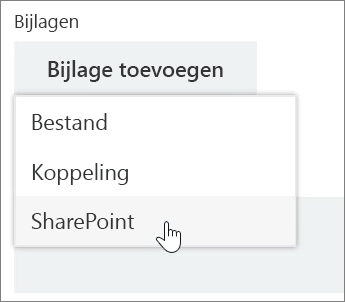 Schermafbeelding van het gebied met bijlagen van het taakvenster waarbij de lijst Bijvoegen is geopend.